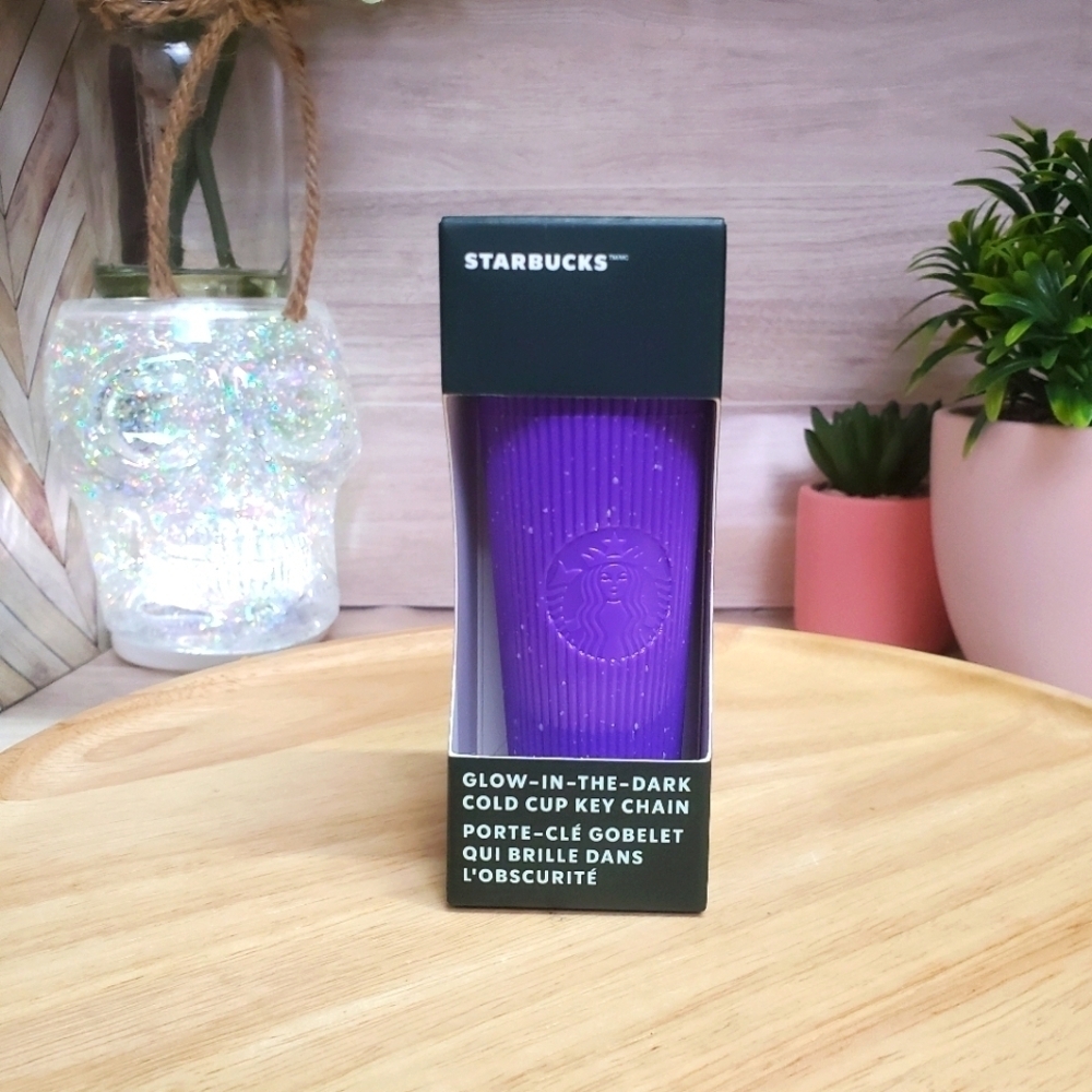 Starbucks Glow-in-the-Dark Purple Pleated Mini Halloween Tumbler Keychain 2024
